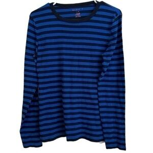 Cobalt Blue and Black Striped Long Sleeve Tee